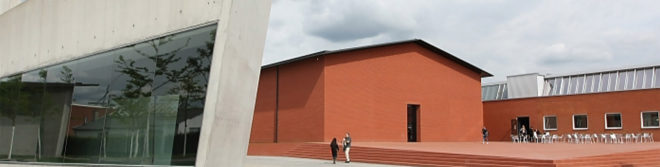 Herzog & de Meuron, Vitra Campus, Vitra Schaudepot, furniture design, design museum, furniture exhibition, 3d printed objects, temporary exhibition, green architecture, pitched roof, exhibition space