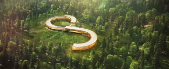 Beskid Mountain, Serpent-shaped hotel, low ecological footprint, coiling serpent hotel, Beskid Mountain Hotel, Beskidy Hotel, dd Architekci, Polish green design, timber hotel shaped like a serpent