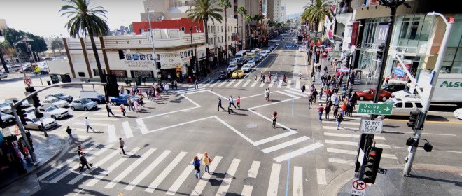 los angeles, crosswalk, scramble, barnes dance, pedestrians, traffic, public safety, transit safety, pedestrian safety, car crashes, vision zero