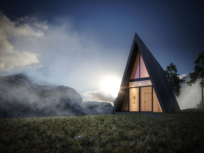 Matthias Arndt, art, design concept, triangle cliff house, germany, cliffside homes, mountain cabin, design challenge, balcony, mountain views, floor-to-ceiling windows
