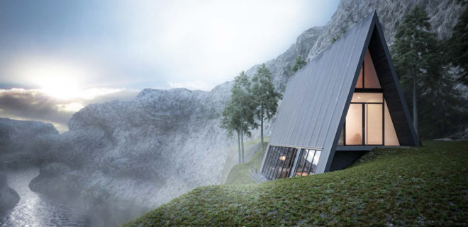 Matthias Arndt, Triangle Cliff House design, triangular mountain cabin for a cliff, triangle cliff house, germany, cliffside homes, mountain cabin on a cliff, A-framed mountain cabin