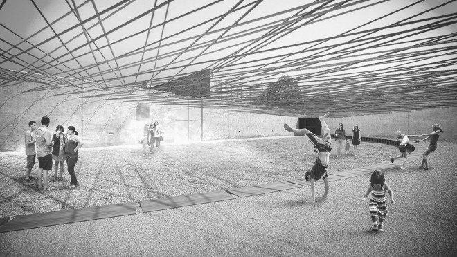 architecture MOMA, architecture nyc, art design, art intiatives, art programs nyc, Escobedo Soliz Studio, green design, MoMA, nyc architecture, The Museum of Modern Art and MoMA PS1, Weaving the Courtyard, YAP NY, YAP winner 2016, yarn art, young architects program, moma warmup
