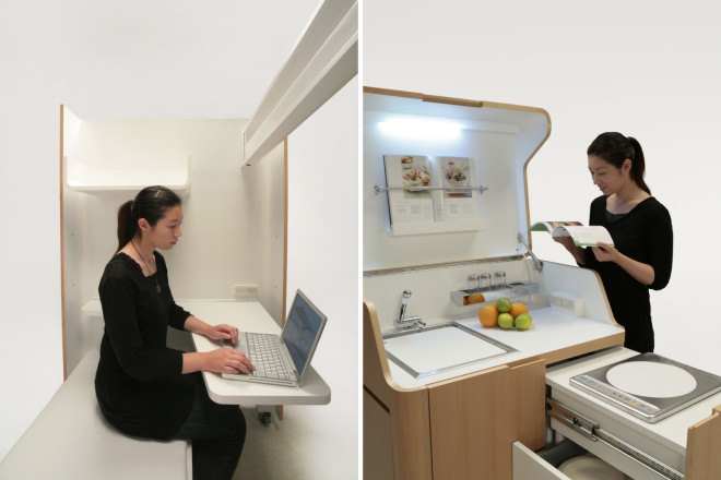 Atelier OPA, Kenchikukagu, Japanese design, transformable, transformer furniture, transformer, kitchen design, Office, cabin guest room, guest rooms, japanese architect, Japan, Tokyo, triennale di milano