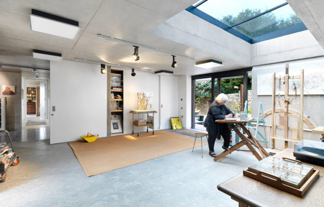 Outhouse, green roof, England, artist's studio, light wells, Loyn & Co Architects , green architecture, concrete pavilion