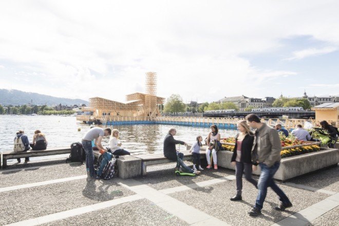Pavilion of Reflections at Manifesta, Pavilion of Reflections by ETH Zurich, Pavilion of Reflections by Studio Tom Emerson, Lake Zurich installation, temporary pavilion in Lake Zurich