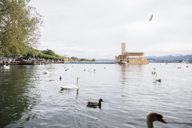 Pavilion of Reflections at Manifesta, Pavilion of Reflections by ETH Zurich, Pavilion of Reflections by Studio Tom Emerson, Lake Zurich installation, temporary pavilion in Lake Zurich