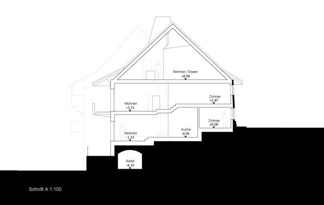 House Ledenmann, Switzerland, historical building, half-timbered building, green renovation, green architecture, mutin window, bay window, vaulted ceiling, L3P Architekten