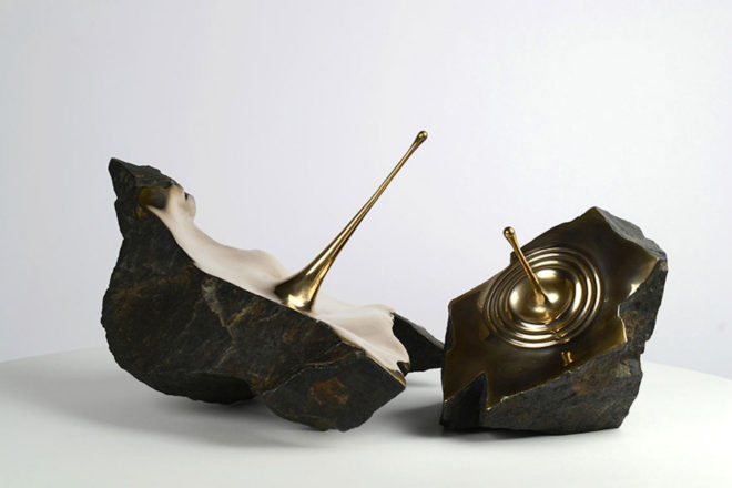 Romain Langlois sculptures, Romain Langlois bronze sculptures, bronze and boulders,