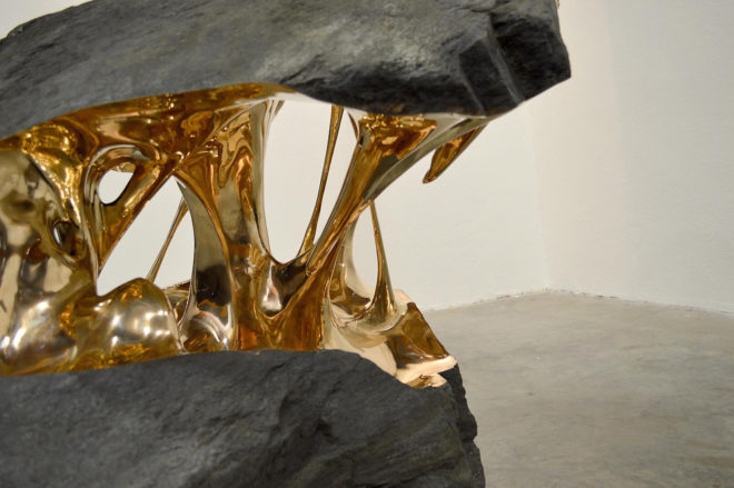 Romain Langlois sculptures, Romain Langlois bronze sculptures, bronze and boulders,