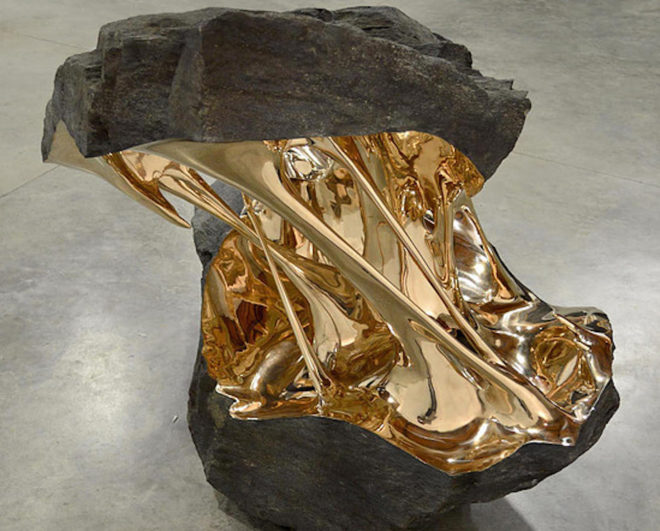 Romain Langlois sculptures, Romain Langlois bronze sculptures, bronze and boulders,