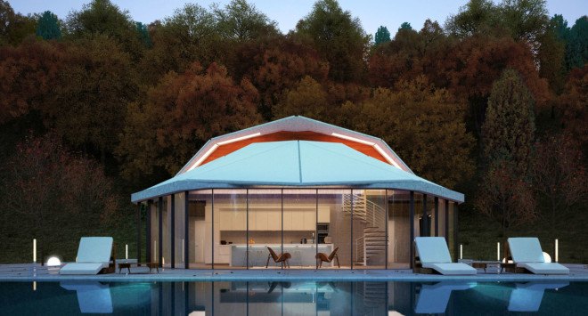 Shell House, Kazakhstan, Damir Ussenov, Lenz Architects, aluminium, green architecture, floor to ceiling windows, swimming pool, natural light