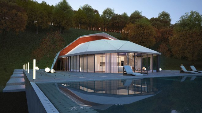 Shell House, Kazakhstan, Damir Ussenov, Lenz Architects, aluminium, green architecture, floor to ceiling windows, swimming pool, natural light