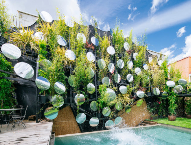 Manuel Ocaña, spain, pool, infinity pool, brick wall, green wall, mirrors, outdoor mirrors, concave mirrors, vegetation, landscape design, vertical garden, living wall