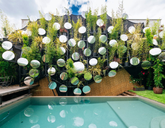 Manuel Ocaña, spain, pool, infinity pool, brick wall, green wall, mirrors, outdoor mirrors, concave mirrors, vegetation, landscape design, vertical garden, living wall