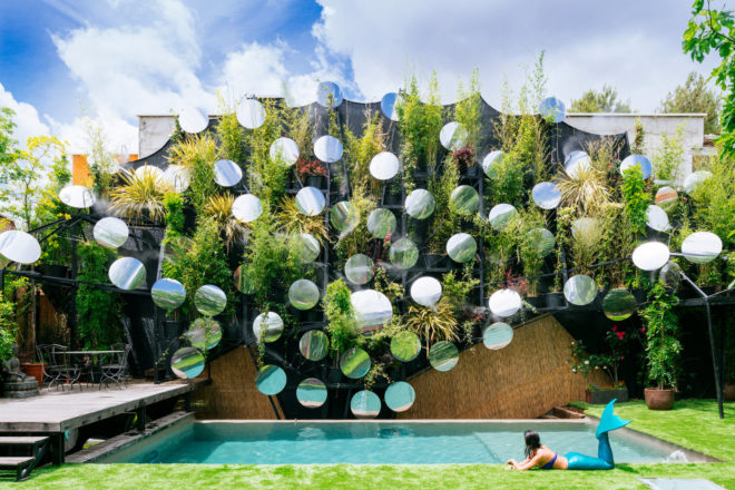 Manuel Ocaña, spain, pool, infinity pool, brick wall, green wall, mirrors, outdoor mirrors, concave mirrors, vegetation, landscape design, vertical garden, living wall