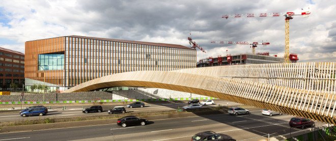 Claude Bernard overpass, DVVD, Paris, pedestrian bridge, Paris, wooden bridge, pedestrian-friendly architecture, timber bridge, green architecture, timber