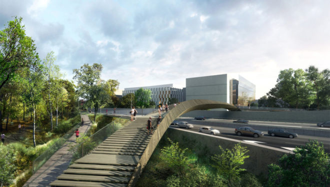 Claude Bernard overpass, DVVD, Paris, pedestrian bridge, Paris, wooden bridge, pedestrian-friendly architecture, timber bridge, green architecture, timber