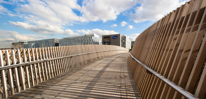 Claude Bernard overpass, DVVD, Paris, pedestrian bridge, Paris, wooden bridge, pedestrian-friendly architecture, timber bridge, green architecture, timber