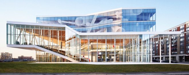 Maison des étudiants de l’École de technologie supérieure, school in Montreal, atrium school building in Canada, Griffintown school, LEED Silver certified school, Montreal mixed-use buidling