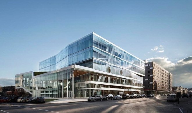 Maison des étudiants de l’École de technologie supérieure, Montreal, atrium, Canada, educational facilities, LEED Silver certification, mixed-use, green architecture, built-in furniture, glass facade, Menkès Shooner Dagenais LeTourneux Architectes