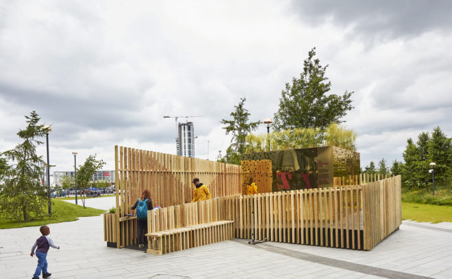 pH+ Architects, Milkshake Tree, temporary installation, London, pop-up space, green installation, London Center for Children with Cerebral Palsy (LCCCP), green design, rooftop garden, treehouse, timber