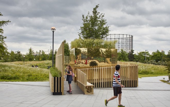pH+ Architects, Milkshake Tree, temporary installation, London, pop-up space, green installation, London Center for Children with Cerebral Palsy (LCCCP), green design, rooftop garden, treehouse, timber