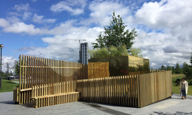 pH+ Architects, Milkshake Tree, temporary installation, London, pop-up space, green installation, London Center for Children with Cerebral Palsy (LCCCP), green design, rooftop garden, treehouse, timber