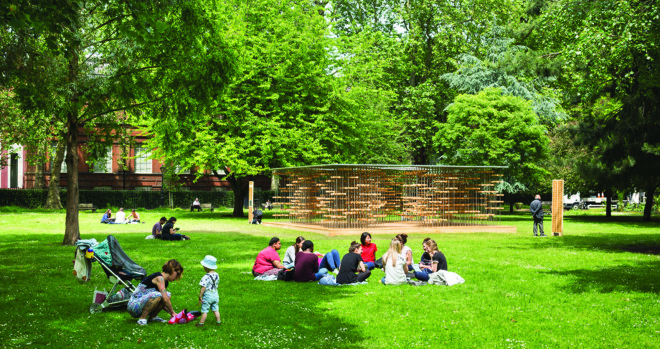 triumph pavilion, museum gardens, london, london festival of architecture, bamboo, design competition, temporary exhibitions, english design, european design