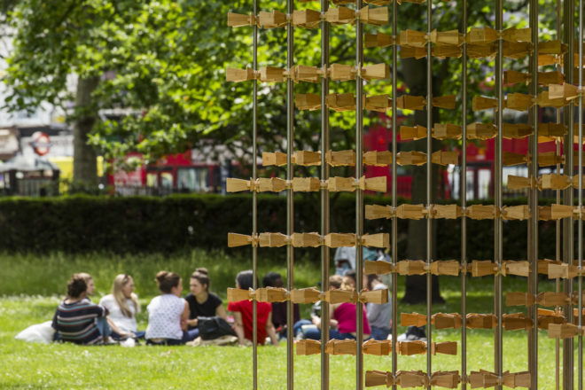 triumph pavilion, museum gardens, london, london festival of architecture, bamboo, design competition, temporary exhibitions, english design, european design