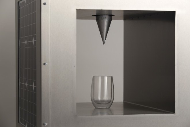 solar-powered WaterCube, Ap Verheggen, SunGlacier, solar-powered drinking water, solar cube drips fresh drinking water, stainless steel WaterCube, making drinking water from thin air, off-grid drinking water, solar water, water from sun and light