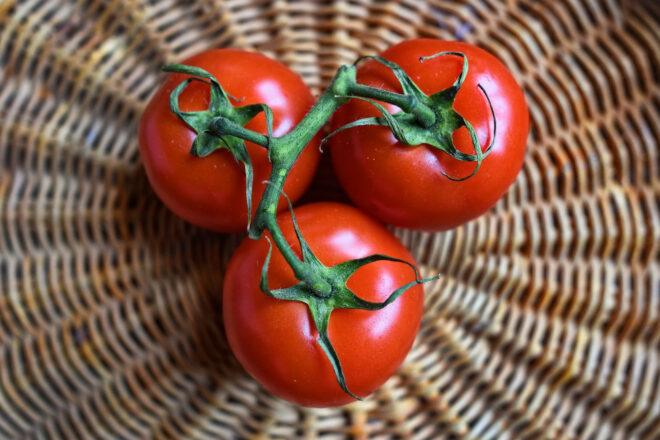tomatoes on a round wicker table