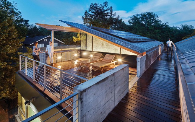 123 Hillcrest residence, North Carolina residence, Alphin Design Build, North Carolina Modernist Houses (NCMH), 2016 Matsumoto Prize Awards, flexible design, green architecture, concrete wall, rooftop terrace