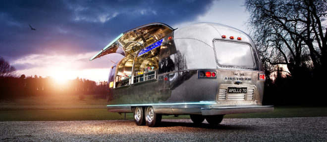 Apollo 70, Airstream trailer, Land Yacht Airstream, repurposed trailer, mobile bar, bar on wheels, luxury trailer cocktail bar, green design, local food, recyclable packaging, recyclable materials
