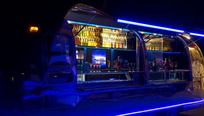 Apollo 70, Airstream trailer, Land Yacht Airstream, repurposed trailer, mobile bar, bar on wheels, luxury trailer cocktail bar, green design, local food, recyclable packaging, recyclable materials