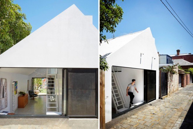 Austin Maynard Architects, green renovation, Alfred House, Australia, home extension, green courtyard, gable roof, white extension,