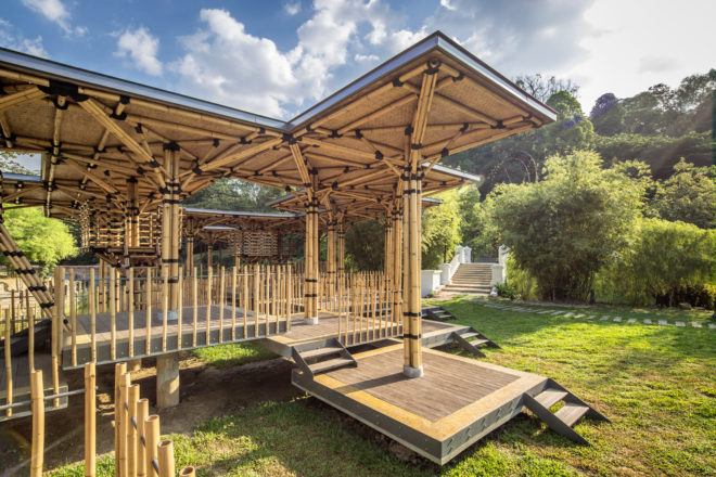 bamboo, bamboo playhouse, kuala lumpur, malaysia, malaysian architecture, elena jamil architect, marc tey, architecture, treehouse, wakaf, perdana botanical garden, community playhouse, park playhouse