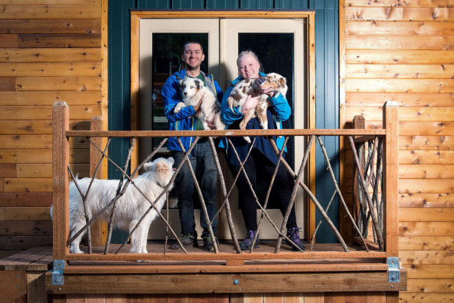 Basecamp, Backcountry Tiny Homes, Luke Orlando, Tina Orlando, tiny home, tiny homes, tiny house, tiny houses, wood, design, architecture, outdoors, deck, mountain climbing, tiny house deck, tiny home deck, tiny house design, tiny home design, dogs