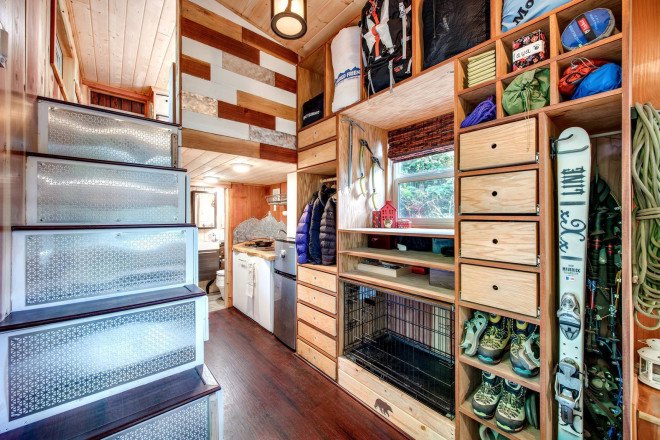 Basecamp, Backcountry Tiny Homes, Luke Orlando, Tina Orlando, tiny home, tiny homes, tiny house, tiny houses, wood, design, architecture, outdoors, deck, mountain climbing, tiny house deck, tiny home deck, tiny house design, tiny home design