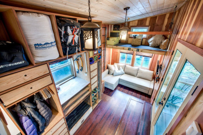 Basecamp, Backcountry Tiny Homes, Luke Orlando, Tina Orlando, tiny home, tiny homes, tiny house, tiny houses, wood, design, architecture, outdoors, deck, mountain climbing, tiny house deck, tiny home deck, tiny house design, tiny home design