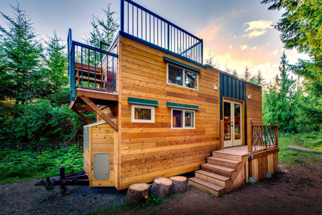 Basecamp, Backcountry Tiny Homes, Luke Orlando, Tina Orlando, tiny home, tiny homes, tiny house, tiny houses, wood, design, architecture, outdoors, deck, mountain climbing, tiny house deck, tiny home deck, tiny house design, tiny home design