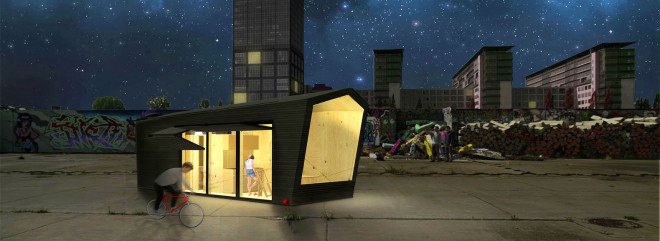 Cabin Spacey, solar-powered prefab rooftop house, Berlin rooftop house, prefab urban cabin
