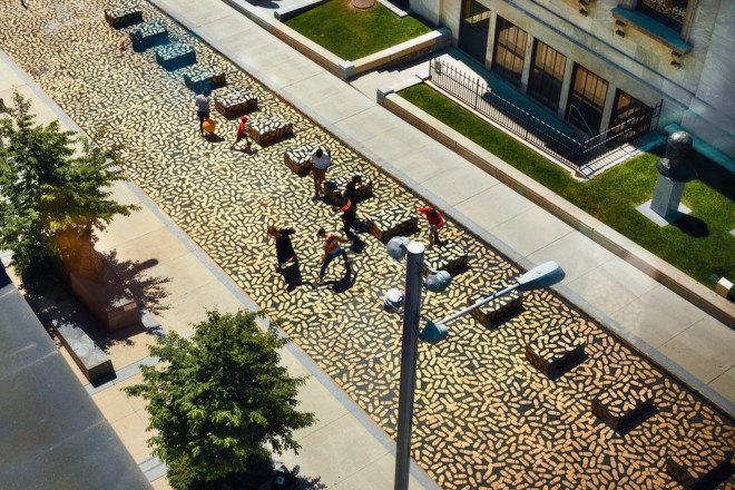 DANCE FLOOR by Jean Verville, Montreal Museum of Fine Arts summer 2016, Montreal Museum of Fine Arts urban installation, Montreal Museum of Fine Arts dance floor, Montreal urban installation