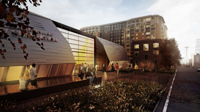 Denny Substation, Seattle, NBBJ, clean energy, substation, wind power, hydroelectric energy, renewable energy sources, green architecture, green infrastructure, Living Building Challenge, public walkway, communal space, floor-to-ceiling windows