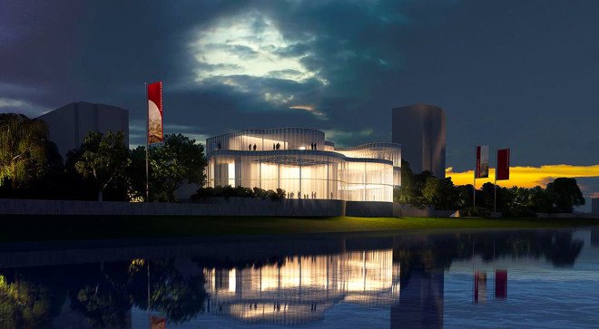 Piuarch, Ekaterinensky Congress Center, undulating facade, glass curtain, curtain walls, congress center, Russia, brise-soleil, cultural complex, conference hall, flexible interior, green architecture