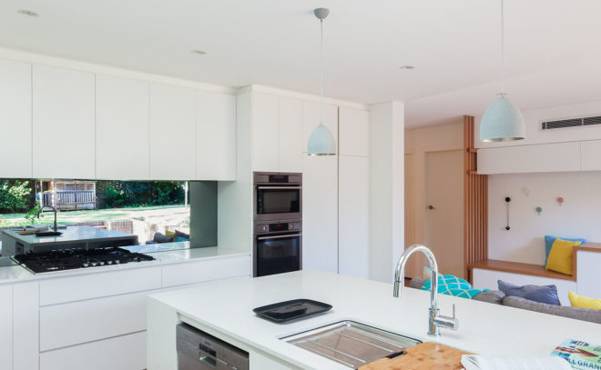 Escu House, Bijl Architecture, green renovation, Sydney, suburban house, green veranda, timber balustrades, natural light, pendant light, built-in furniture, green architecture