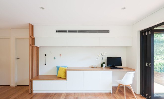 Escu House, Bijl Architecture, green renovation, Sydney, suburban house, green veranda, timber balustrades, natural light, pendant light, built-in furniture, green architecture