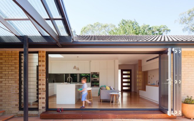 Escu House, Bijl Architecture, green renovation, Sydney, suburban house, green veranda, timber balustrades, natural light, pendant light, built-in furniture, green architecture