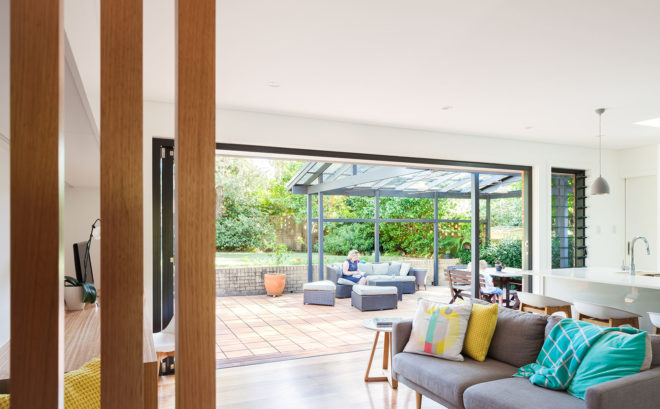 Escu House, Bijl Architecture, green renovation, Sydney, suburban house, green veranda, timber balustrades, natural light, pendant light, built-in furniture, green architecture