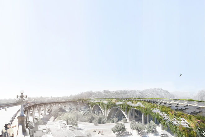 Michael Maltzan Architecture, Arup Los Angeles, Arroyo Seco Bridge, Arroyo Seco Bridge by Michael Maltzan Architecture, 134 Freeway, bridge, infrastructure, architecture, design, green freeway, green bridge, solar panels, rainwater collection, emissions, traffic, transportation