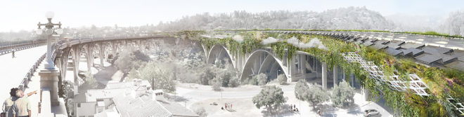 Michael Maltzan Architecture, Arup Los Angeles, Arroyo Seco Bridge, Arroyo Seco Bridge by Michael Maltzan Architecture, 134 Freeway, bridge, infrastructure, architecture, design, green freeway, green bridge, solar panels, rainwater collection, emissions, traffic, transportation
